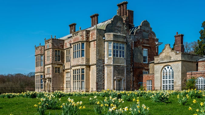 Felbrigg Hall in spring with daffodils in flower